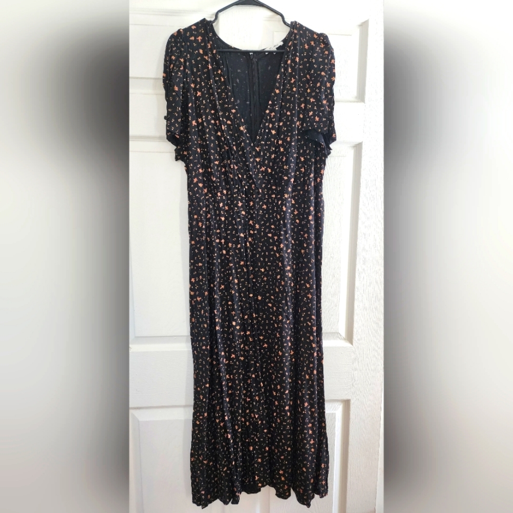 Madewell Puff-sleeve faux-wrap midi dress in Stem Scatter